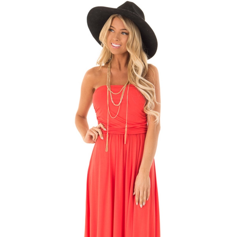 🔥 Lime Lush Coral Strapless Maxi
